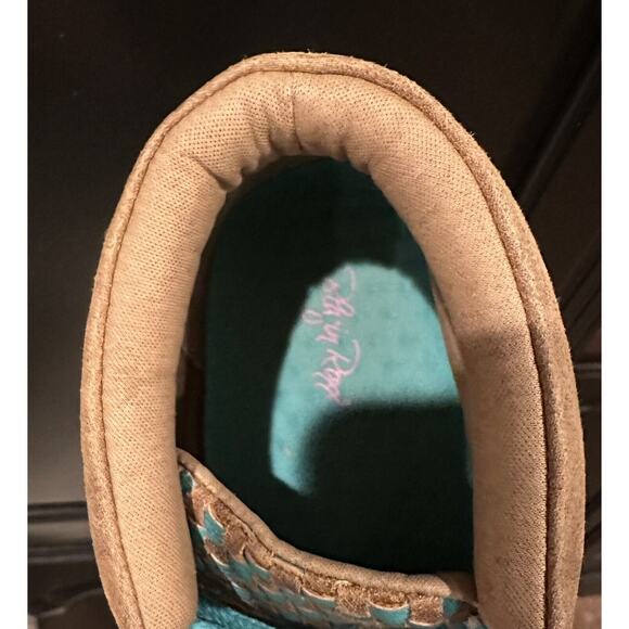 Blazin Roxx Leather Tan And Turquoise Unisex Kids Size 2 (Twisted X Look-alike) - Picture 9 of 11